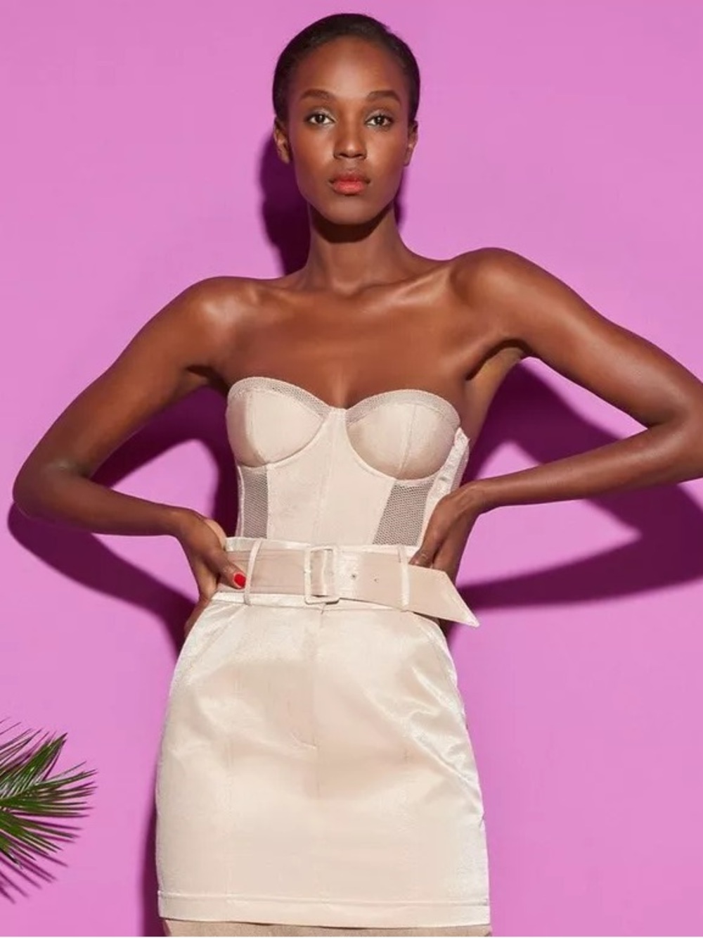 NWOT FLEUR DU MAL Twill &Amp Mesh Strapless Bustier Top size XS color Safari